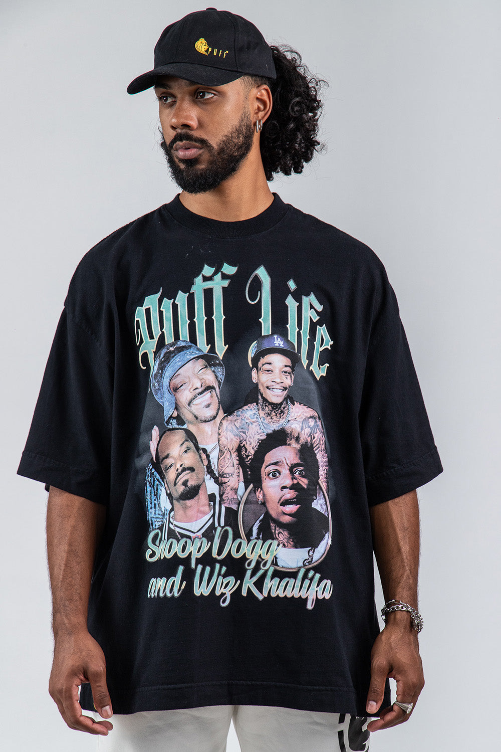 Puff Life Oversized T-Shirt - Snoop Dog and Wiz Khalifa Face Preto