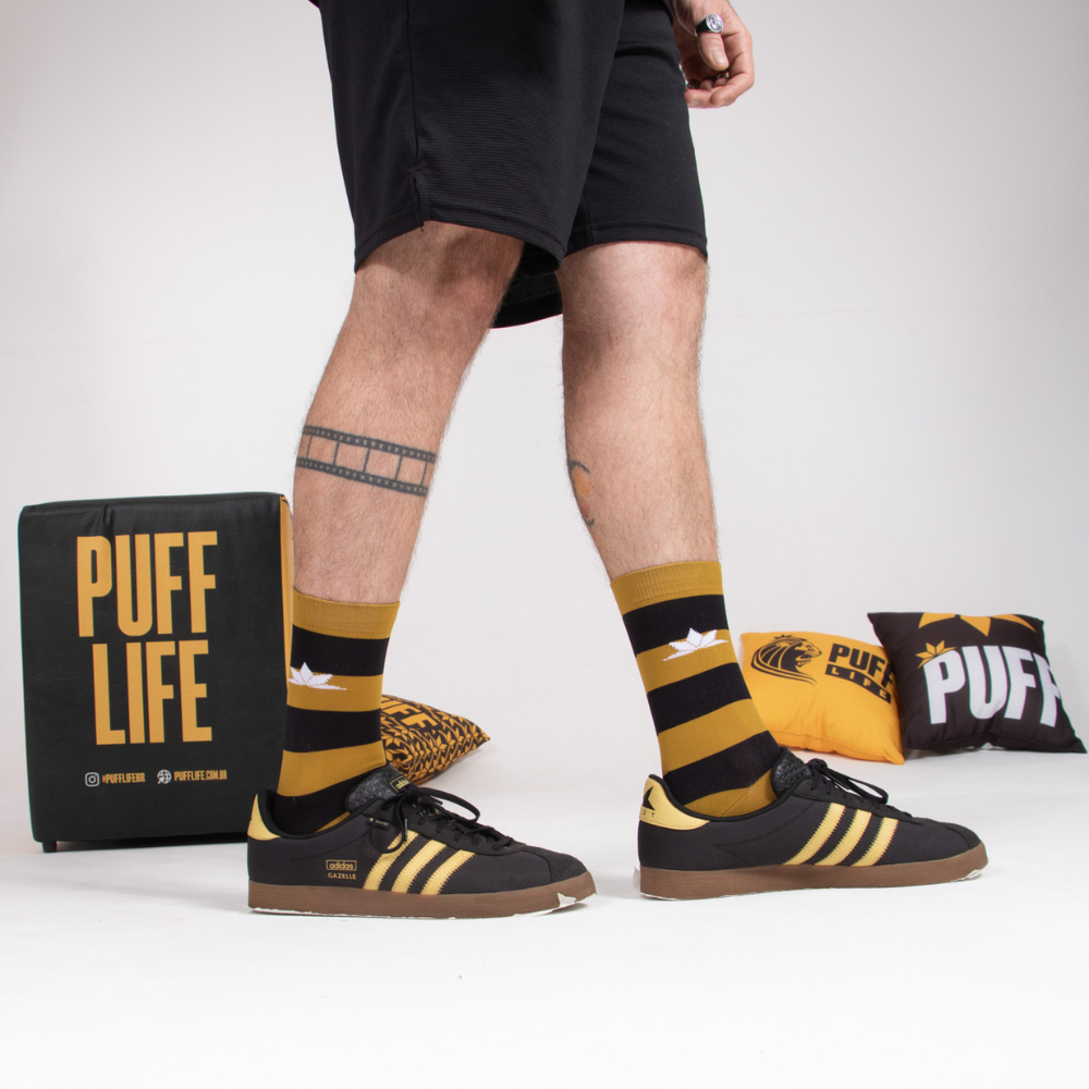 Meia Puff Life Listrada Coroa - Amarela