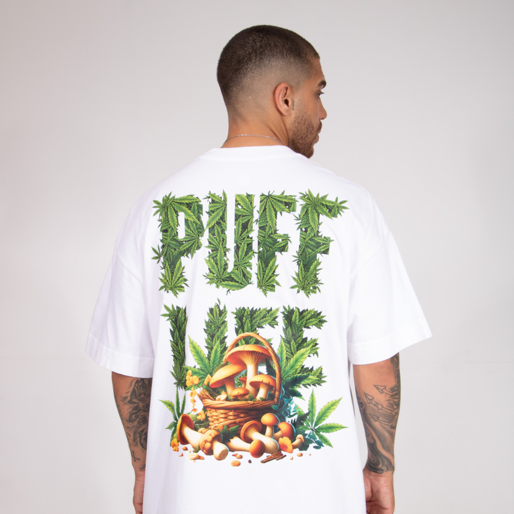 Camiseta Puff Cogumelo Folha - Off White