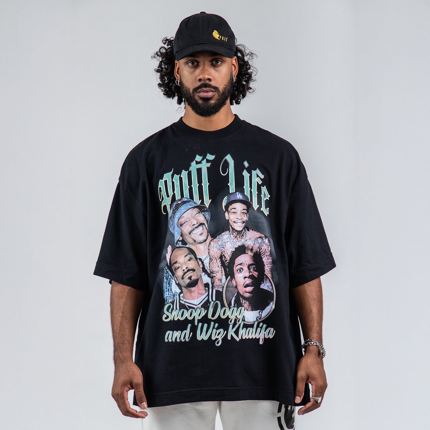 Puff Life Oversized T-Shirt - Snoop Dog and Wiz Khalifa Face Preto